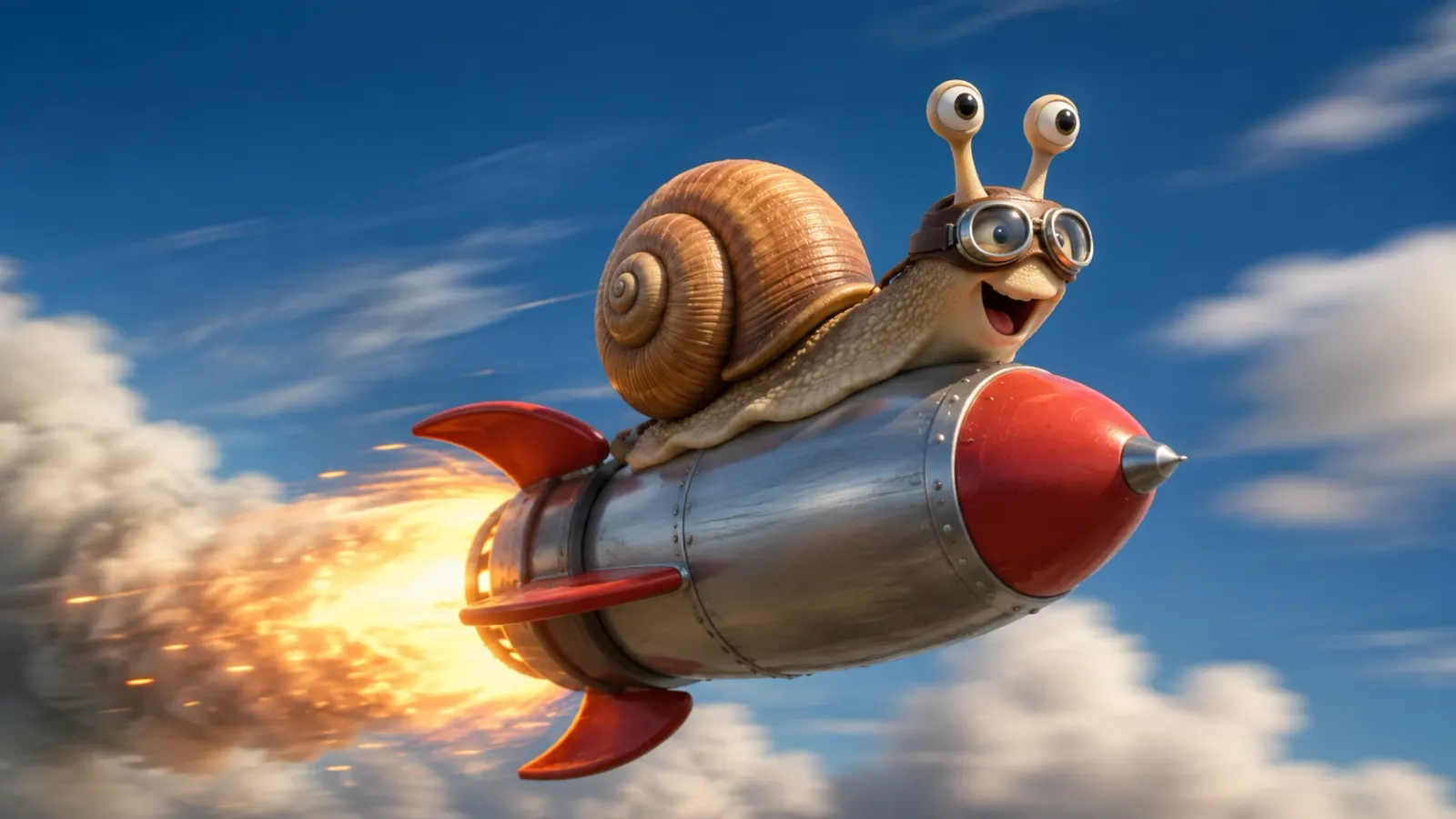 Un caracol con gafas de aviador vuela montado en un cohete: la web lenta vuelta veloz.